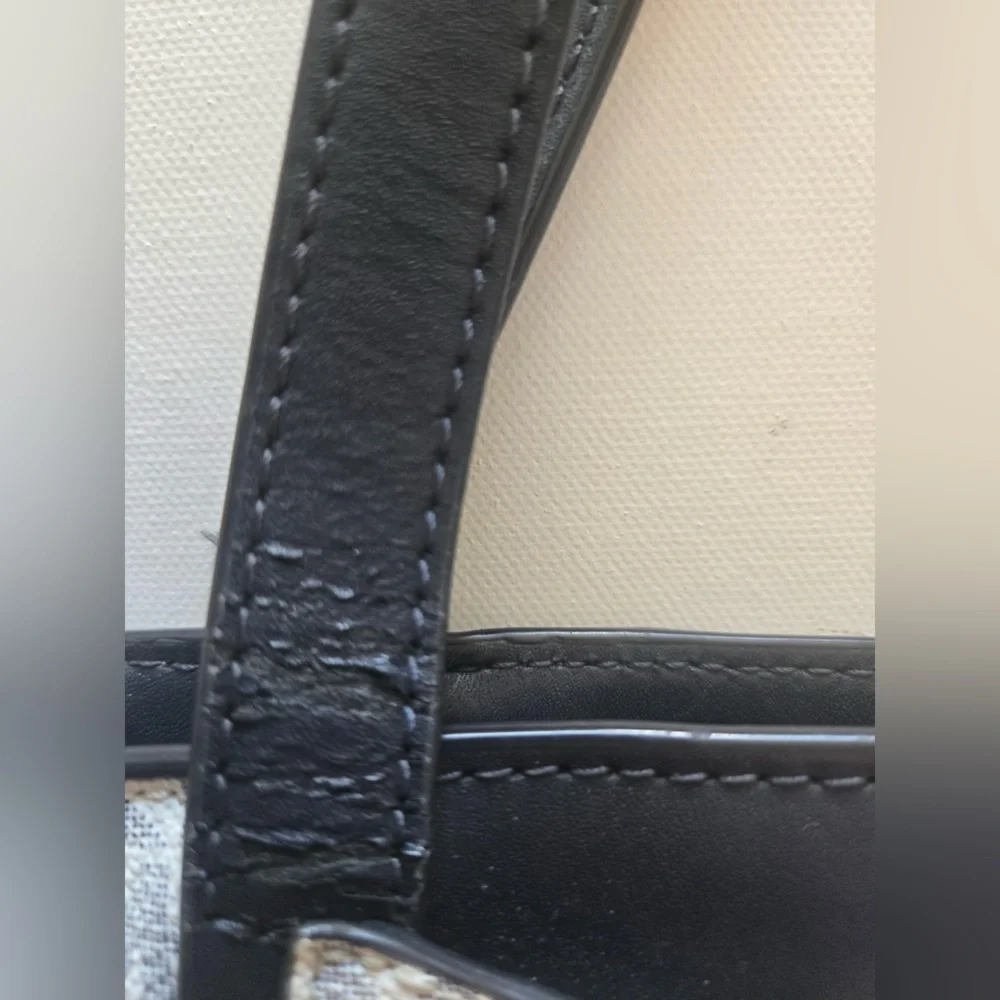 Michael Kors Jet Set MK Signature Vanilla Tote Bag Black Trim Shoulder Bag - Picture 11 of 15